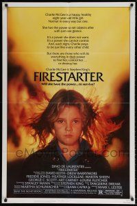 8p294 FIRESTARTER 1sh '84 close up of creepy eight year-old Drew Barrymore, sci-fi!