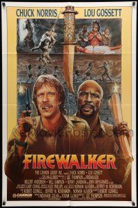 8p295 FIREWALKER 1sh '86 J.D. artwork of explorers Chuck Norris & Lou Gossett!