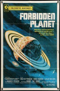 8p317 FORBIDDEN PLANET 1sh R72 most classic art of Robby the Robot carrying sexy Anne Francis!