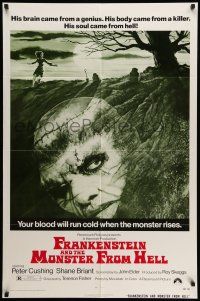 8p321 FRANKENSTEIN & THE MONSTER FROM HELL 1sh '74 your blood will run cold when he rises!