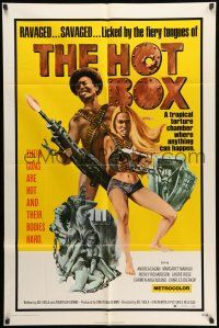 8p444 HOT BOX 1sh '72 ravaged savaged sexy babes fight back with their guns and their bodies!
