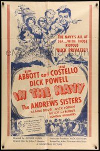 8p481 IN THE NAVY military 1sh R50s art of Bud Abbott & Lou Costello as sailors & Andrews Sisters!