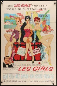 8p576 LES GIRLS 1sh '57 Fernie art of Gene Kelly + sexy Mitzi Gaynor, Kay Kendall & Taina Elg!