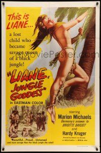 8p579 LIANE JUNGLE GODDESS 1sh '58 super sexy mostly naked 16 year-old blonde Marion Michaels!