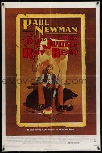 8p581 LIFE & TIMES OF JUDGE ROY BEAN 1sh '72 John Huston, art of Paul Newman by Richard Amsel!