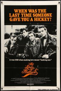 8p600 LORDS OF FLATBUSH 1sh '74 cool portrait of Fonzie, Rocky, & Perry as greasers in leather