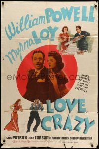 8p607 LOVE CRAZY style D 1sh '41 William Powell, Myrna Loy, come on over and howl with laughter!