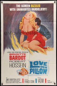 8p609 LOVE ON A PILLOW 1sh '64 sexy Brigitte Bardot, the screen sizzles with Bardolatry!
