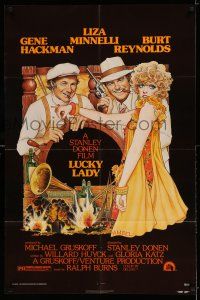 8p611 LUCKY LADY 1sh '75 Gene Hackman, Burt Reynolds & Liza Minnelli, Richard Amsel art!