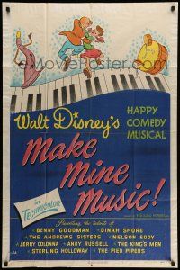 8p620 MAKE MINE MUSIC style A 1sh '46 Walt Disney full-length feature cartoon, musical piano art!