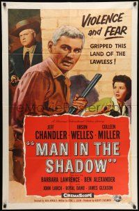 8p623 MAN IN THE SHADOW 1sh '58 Jeff Chandler, Orson Welles & Colleen Miller in a lawless land!