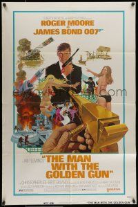 8p628 MAN WITH THE GOLDEN GUN 1sh '74 art of Roger Moore as James Bond by Robert McGinnis!