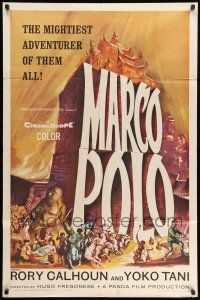 8p632 MARCO POLO 1sh '62 Rory Calhoun as the mightiest adventurer of them all, cool art!