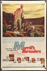 8p644 MERRILL'S MARAUDERS 1sh '62 Samuel Fuller, Jeff Chandler, true story from WWII!