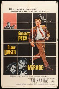 8p649 MIRAGE 1sh '65 cool artwork of Gregory Peck & Diane Baker!