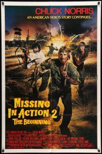 8p652 MISSING IN ACTION 2 1sh '85 Watts artwork of action hero Chuck Norris in Vietnam!
