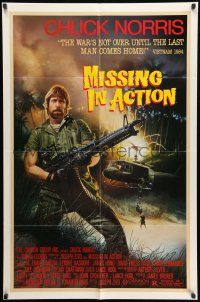 8p651 MISSING IN ACTION 1sh '84 cool Watts artwork of Chuck Norris in Vietnam!