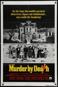8p674 MURDER BY DEATH int'l 1sh '76 great Charles Addams art of cast by dead body & spooky house!
