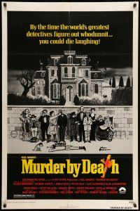 8p673 MURDER BY DEATH 1sh '76 great Charles Addams art of cast by dead body & spooky house!