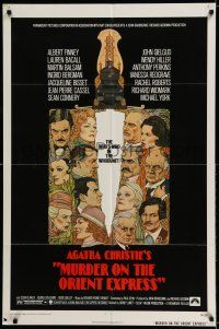 8p675 MURDER ON THE ORIENT EXPRESS 1sh '74 Agatha Christie, great art of cast by Richard Amsel!