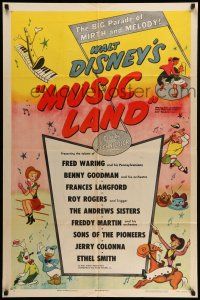 8p677 MUSIC LAND style A 1sh '55 Walt Disney, Donald Duck, Joe Carioca & more!