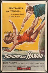 8p687 NAKED PARADISE 1sh R60 sexy falling Beverly Garland caught by hook, Thunder Over Hawaii!