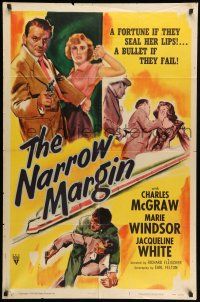 8p688 NARROW MARGIN style A 1sh '52 Richard Fleischer classic film noir, McGraw, Windsor!