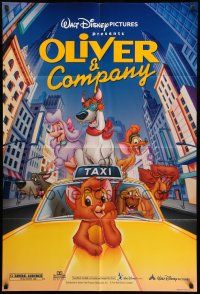 8p706 OLIVER & COMPANY DS 1sh R96 Disney cartoon cats & dogs in New York City!
