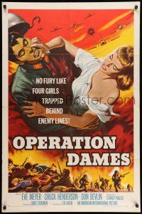 8p710 OPERATION DAMES 1sh '59 art of sexy Eve Meyer, Russ' wife, girls trapped behind enemy lines!