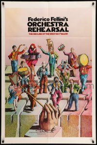 8p712 ORCHESTRA REHEARSAL 1sh '79 Federico Fellini's Prova d'orchestra, cool Bonhomme artwork!