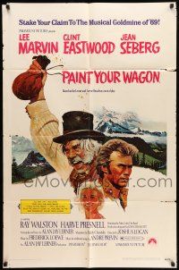 8p714 PAINT YOUR WAGON 1sh '69 art of Clint Eastwood, Lee Marvin & pretty Jean Seberg!