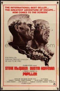 8p717 PAPILLON 1sh R80 great art of prisoners Steve McQueen & Dustin Hoffman by Tom Jung!