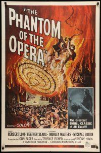 8p724 PHANTOM OF THE OPERA 1sh '62 Hammer horror, Herbert Lom, cool art by Reynold Brown!