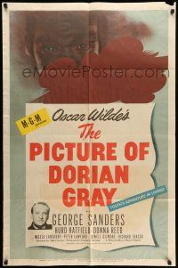 8p725 PICTURE OF DORIAN GRAY 1sh '45 George Sanders, Hurd Hatfield, Oscar Wilde, horror artwork!
