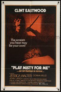 8p729 PLAY MISTY FOR ME 1sh '71 classic Clint Eastwood, Jessica Walter, invitation to terror!