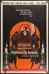 8p741 PREMATURE BURIAL 1sh '62 Edgar Allan Poe, Reynold Brown art of Ray Milland buried alive!