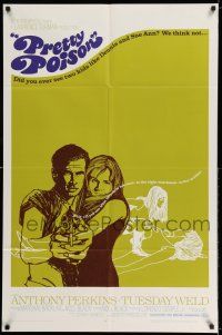 8p742 PRETTY POISON 1sh '68 cool artwork of psycho Anthony Perkins & crazy Tuesday Weld!