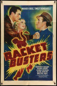 8p751 RACKET BUSTERS 1sh '38 mobster Humphrey Bogart blackmails George Brent into joining him!