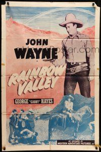 8p757 RAINBOW VALLEY 1sh R40s cool images of John Wayne with gun and horse in the desert!