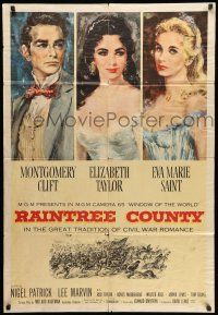 8p758 RAINTREE COUNTY 1sh '57 art of Montgomery Clift, Elizabeth Taylor & Eva Marie Saint!