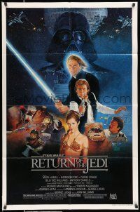 8p764 RETURN OF THE JEDI style B 1sh '83 George Lucas classic, great cast montage by Sano!