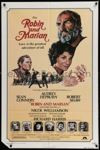 8p774 ROBIN & MARIAN 1sh '76 art of Sean Connery & Audrey Hepburn by Drew Struzan!