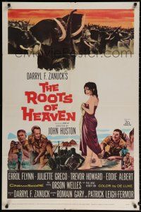 8p778 ROOTS OF HEAVEN 1sh '58 directed by John Huston, Errol Flynn & sexy Julie Greco in Africa!