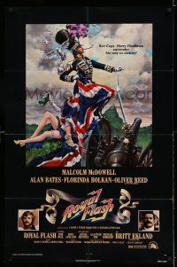 8p783 ROYAL FLASH 1sh '75 great art of uniformed Malcolm McDowell & sexy babe draped in flag!