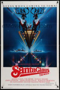8p795 SANTA CLAUS THE MOVIE advance 1sh '85 Bob Peak artwork of Santa on his sleigh!