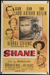 8p812 SHANE 1sh '53 most classic western, Alan Ladd, Jean Arthur, Van Heflin, Brandon De Wilde