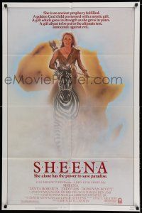 8p813 SHEENA 1sh '84 artwork of sexy Tanya Roberts with bow & arrows riding zebra in Africa!