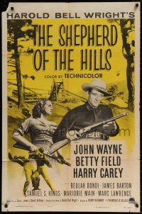 8p814 SHEPHERD OF THE HILLS 1sh R55 John Wayne, from Harold Bell Wright novel!