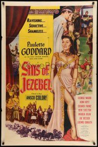 8p829 SINS OF JEZEBEL 1sh '53 sexy Paulette Goddard as most wicked Biblical woman!
