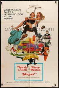 8p834 SLEEPER 1sh '74 Woody Allen, Diane Keaton, futuristic sci-fi comedy art by McGinnis!